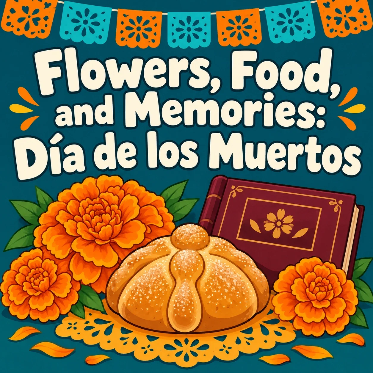 Cover of Flowers, Food, and Memories: Día de los Muertos